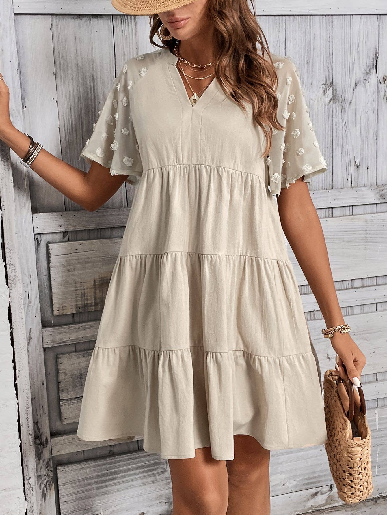 V-neck and a large hem loose and casual dress