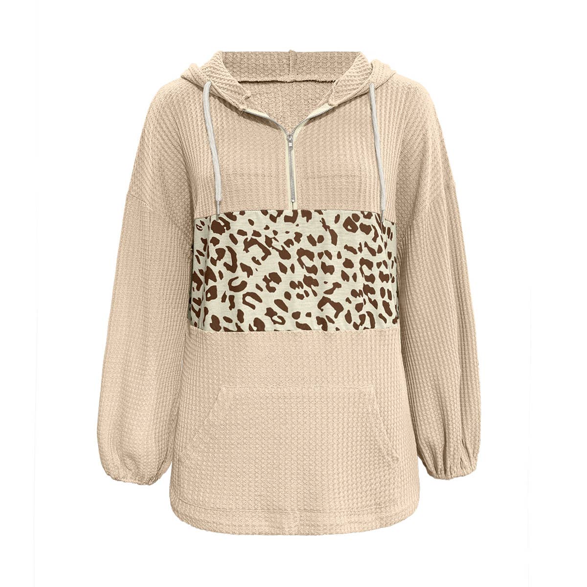 LEOPARD PRINT SPLICED LONG-SLEEVED HOODIE