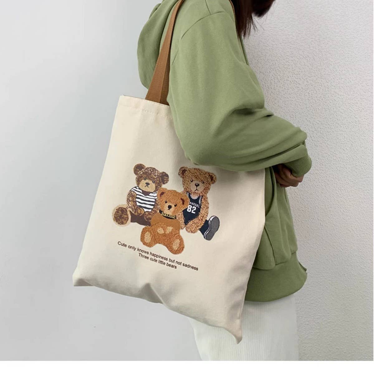 TOTE BAGS CANVAS WITH CUTE BEAR HEAD PATTERN_CWAB2054