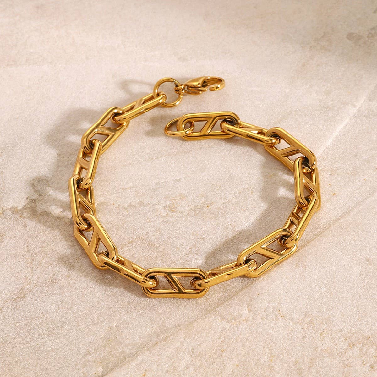 Gold Stainless Steel Chain Bracelet, No Fading