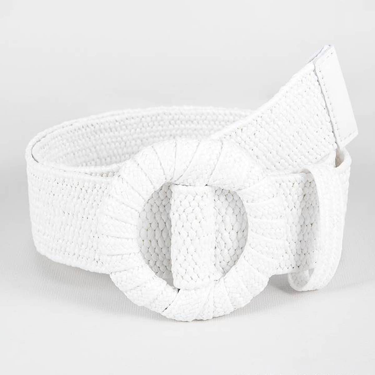 POPULAR ELASTIC ROUND BUCKLE STRAW BELT_CWABE0441