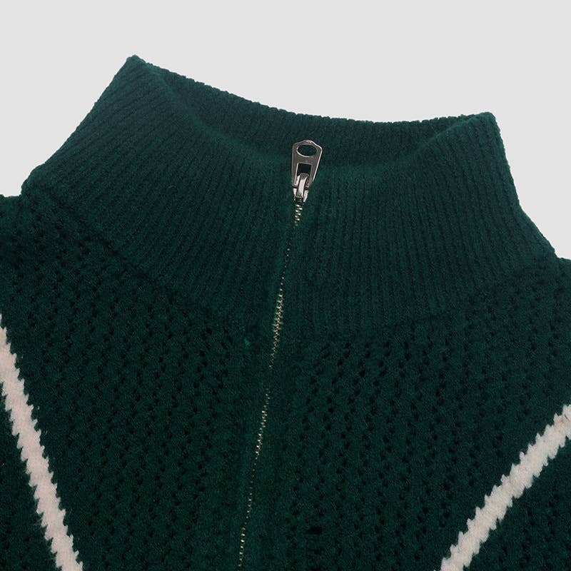 KNIT PULLOVER VINTAGE DARK GREEN LAPEL SWEATER