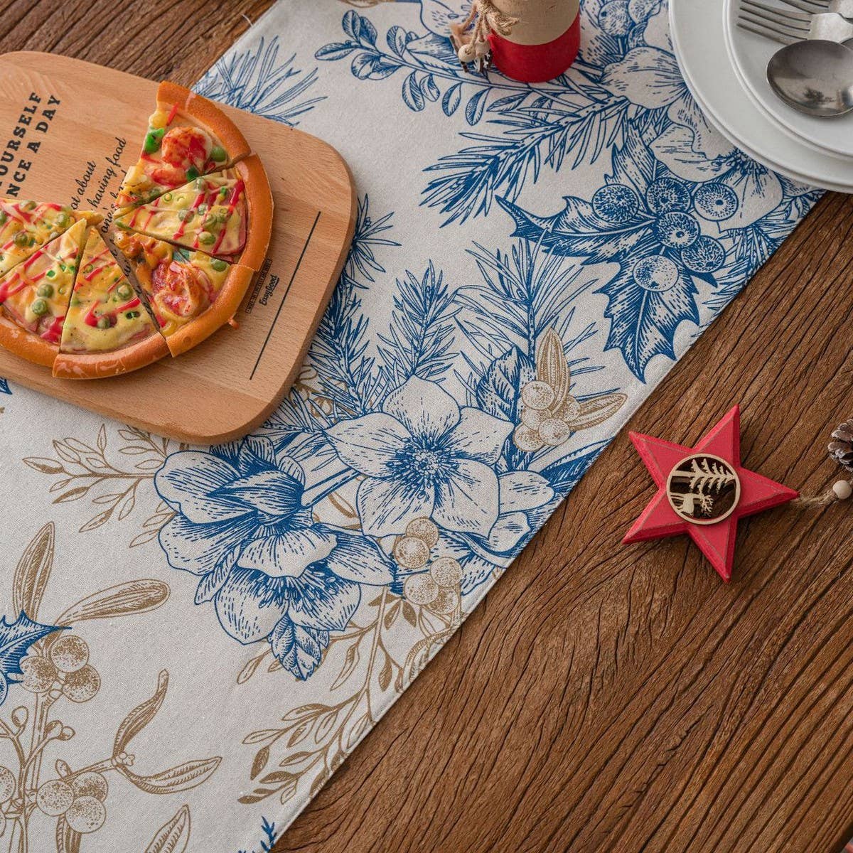 PRINTED PINE BRANCHES RUSTIC SIMPLE TABLECLOTH_CWMM1008