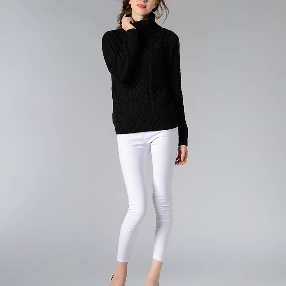 Turtleneck long-sleeved floral base sweater