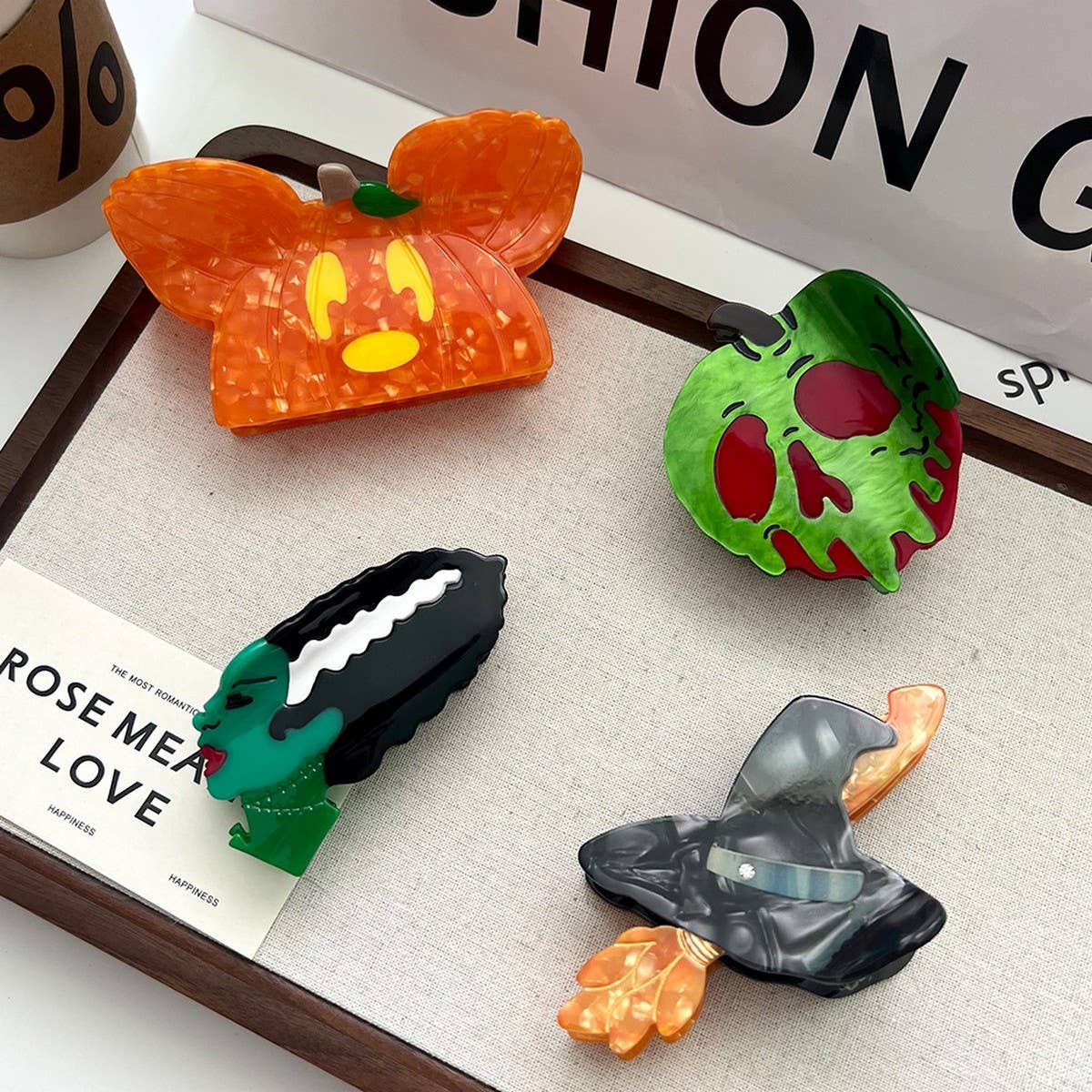 Pumpkin Witch Hat Hair Claw, Medium Acetate Clip_CWAHA5712