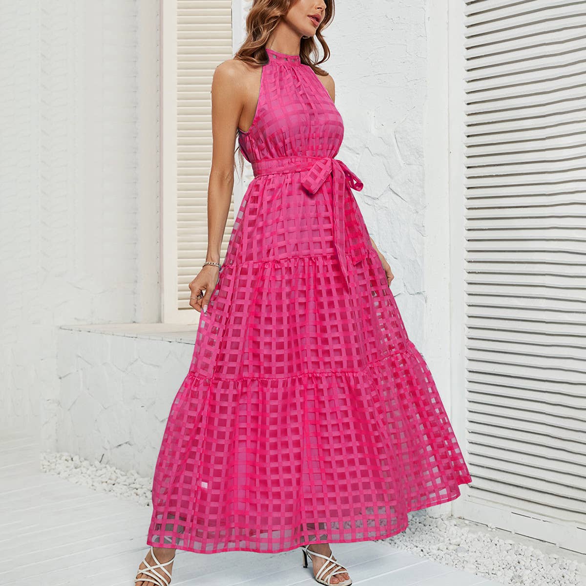 NECKLINE PEPLUM LONG DRESS