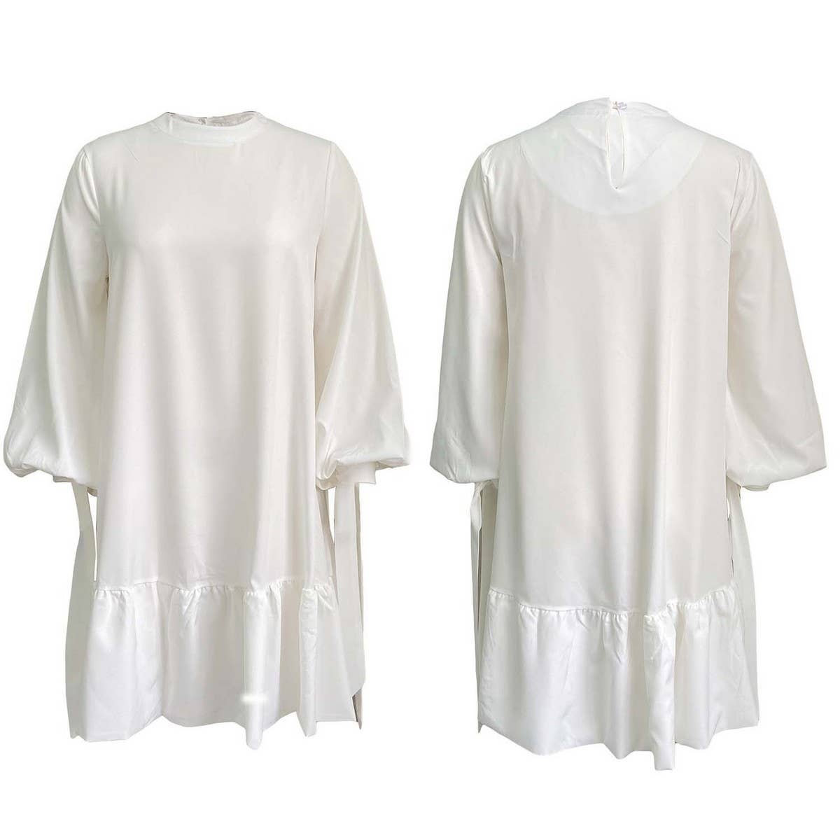 LOOSE SOLID COLOR PUFF SLEEVES PLUS SIZE DRESS