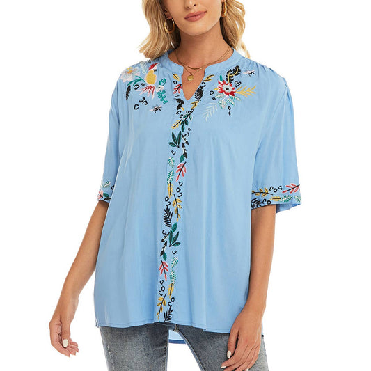 FASHION SUMMER EMBROIDERED SHORT SLEEVE