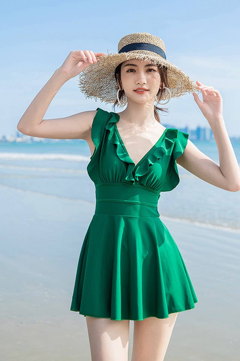 CWMW0867_V-NECK BACKLESS SLEEVELESS ONE-PIECE SWIMSUIT