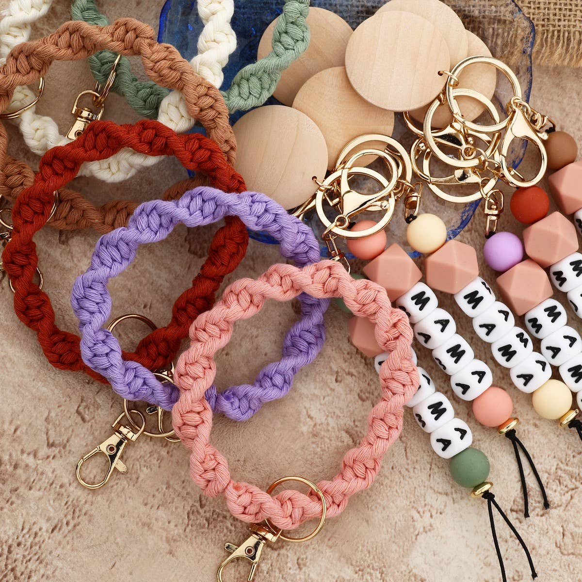 MAMA Letter Braided Silicone Bead Keychain