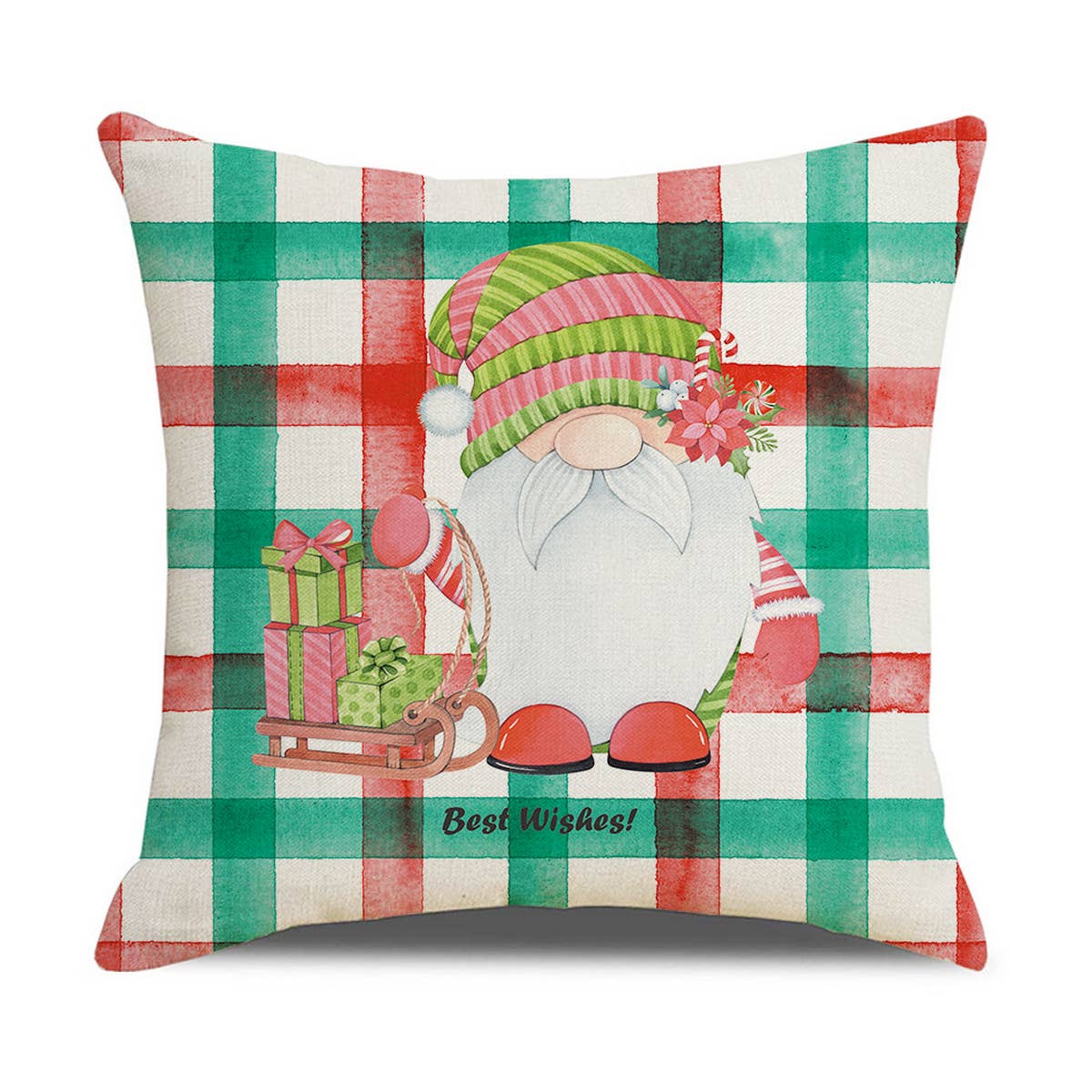 CARTOON RED AND GREEN PLAID CHRISTMAS PILLOWCASE_CWMM1401