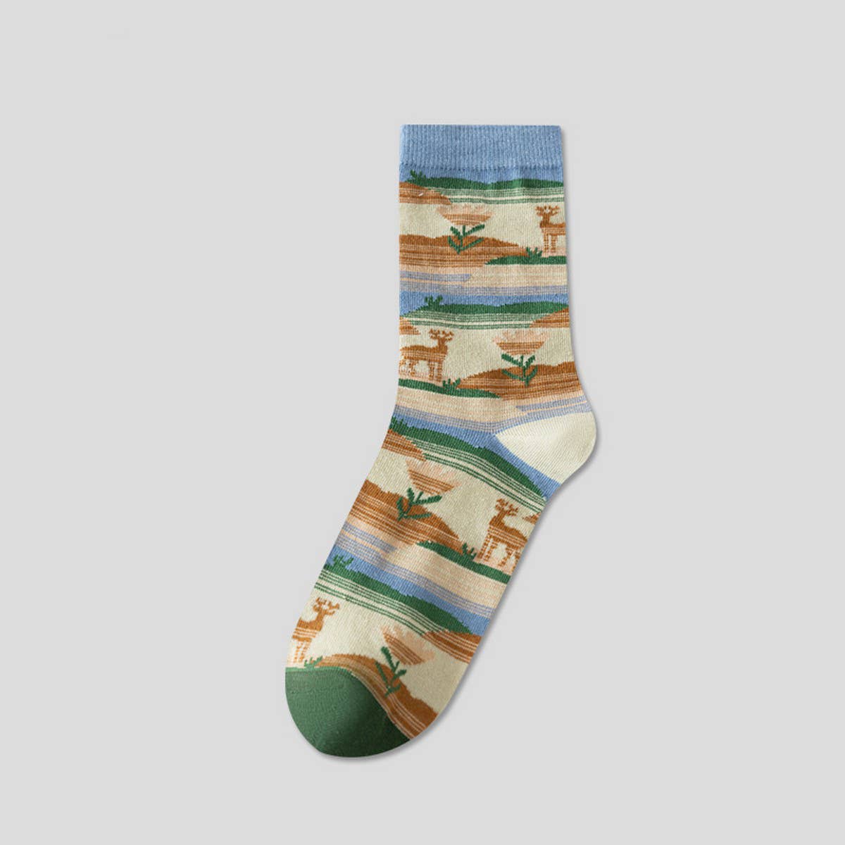 CWMS02738_WOMEN AESTHETIC CREW SOCKS VINTAGE ART STYLE