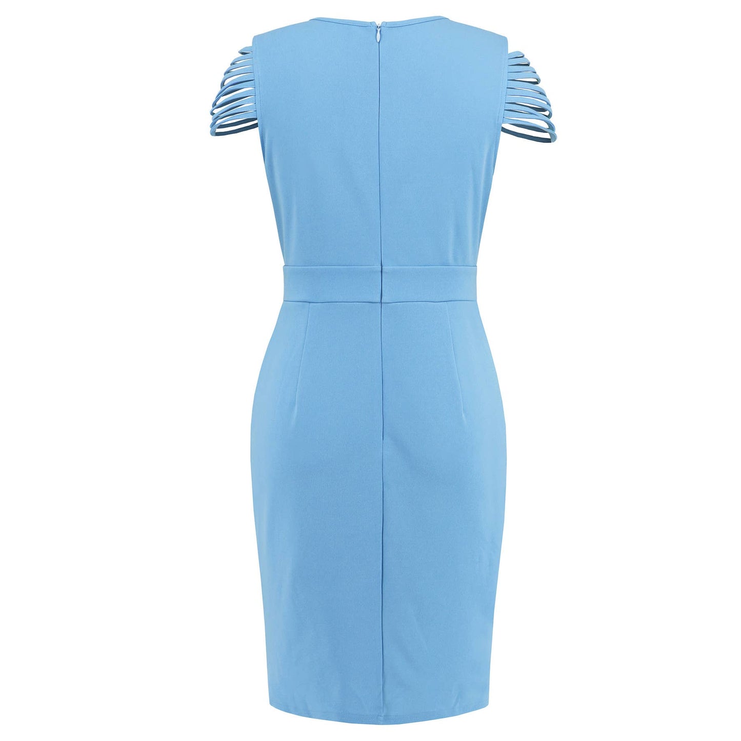 Pleate waist-cinching V-neck short-sleeved dress