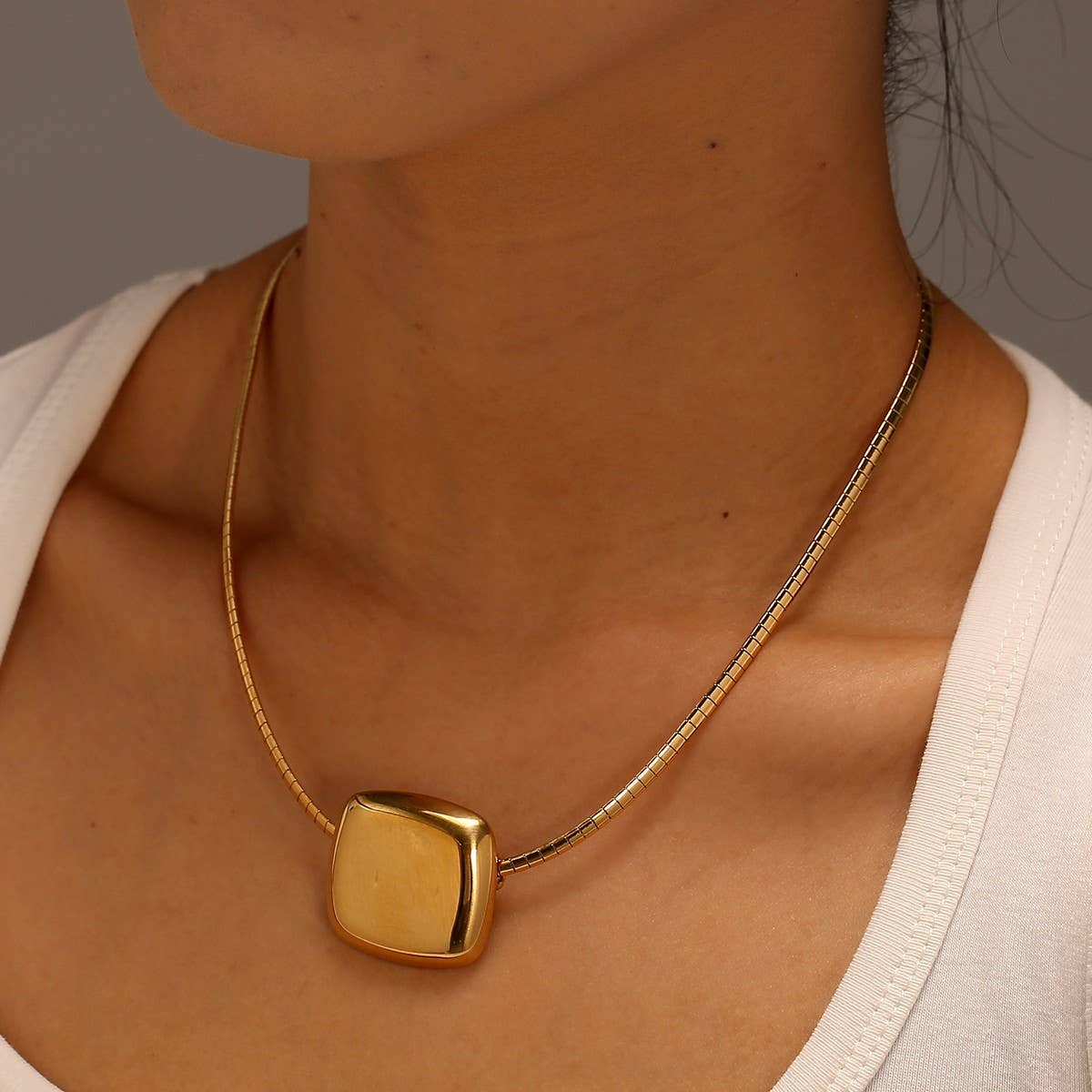 Minimalist 18K Steel Square Necklace,Fade-Resistant