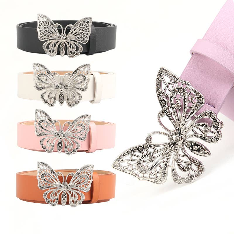 Fashionable butterfly rhinestone decorated belt