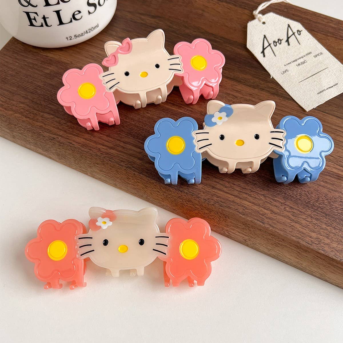 Cat & Flower Acetate Claw ??Cute Cartoon Clip_CWAHA6010