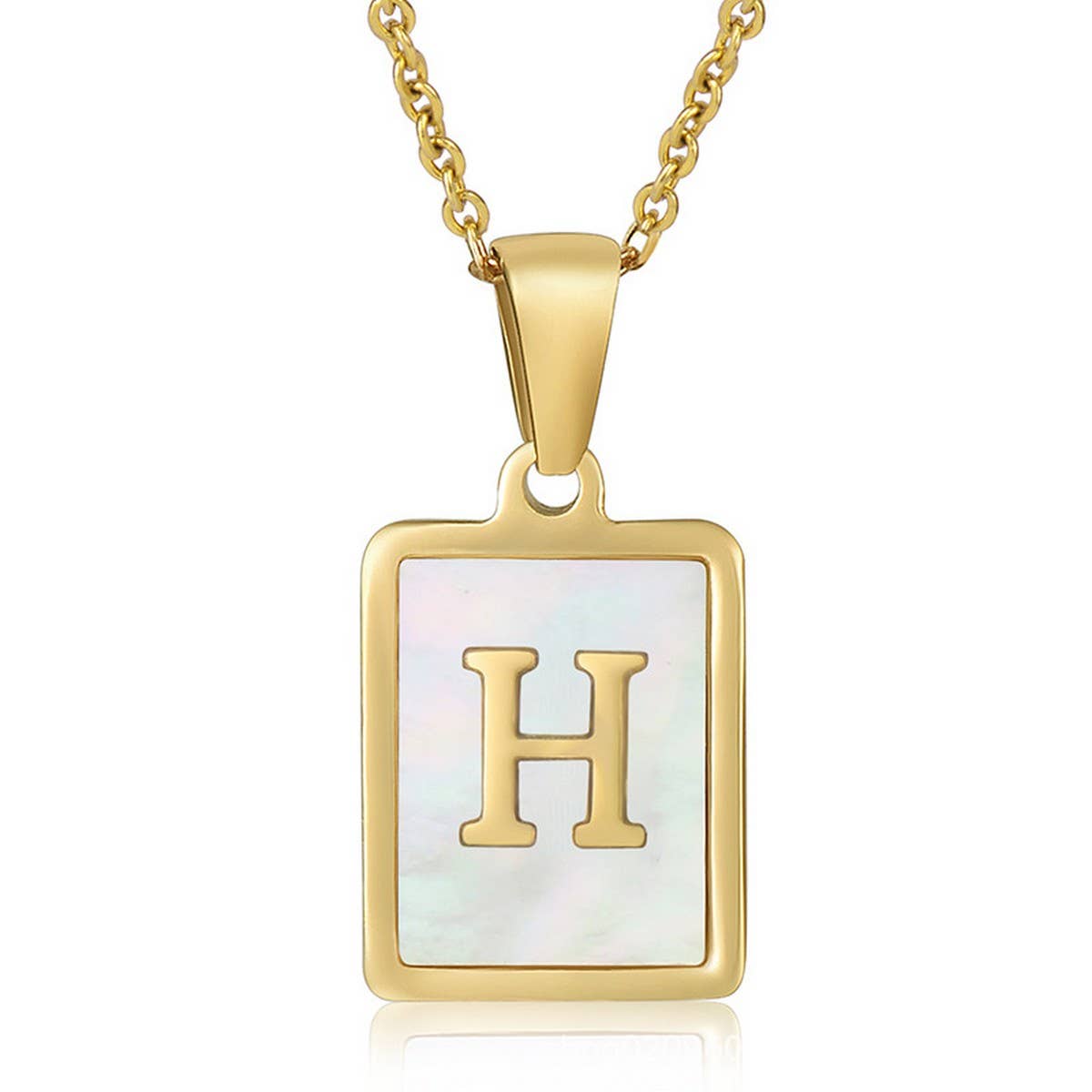 CWAJE1917_Square Stainless Steel White Shell Letter Necklace
