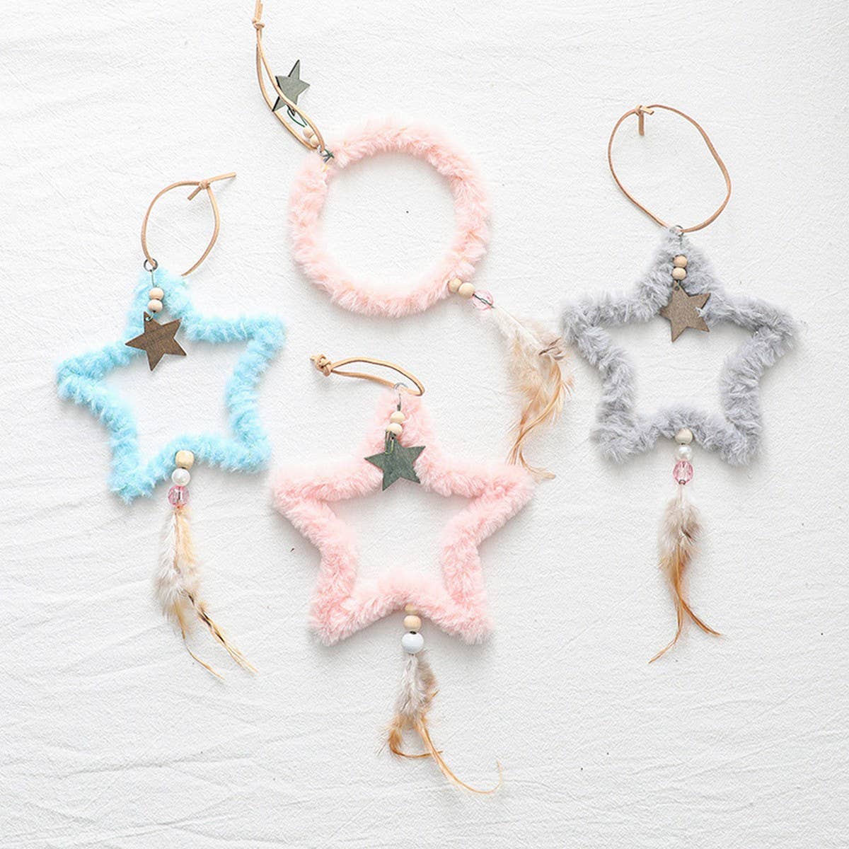Five-Pointed Star Plush Feather Xmas Hanging Decor