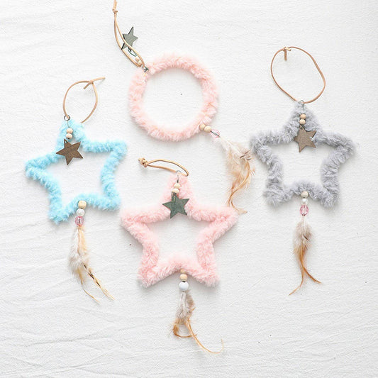 Five-Pointed Star Plush Feather Xmas Hanging Decor