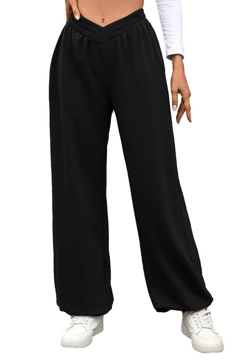CWBLP01092_HIGH-WAISTED SOLID COLOR CUFFED CASUAL TROUSERS