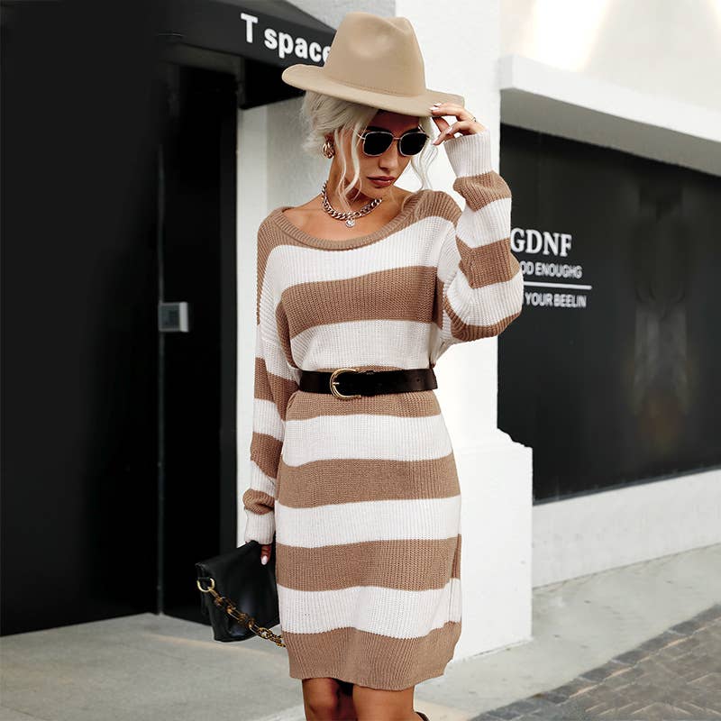 Slouchy sweater with striped down rotator sleeves