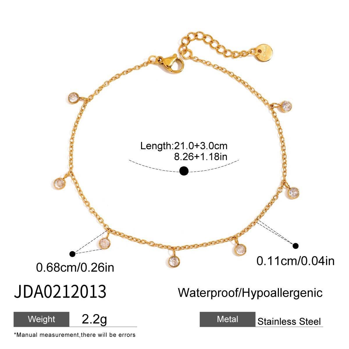 Fashion 18K Gold Zircon Stainless Steel Anklet_CWAJE4789