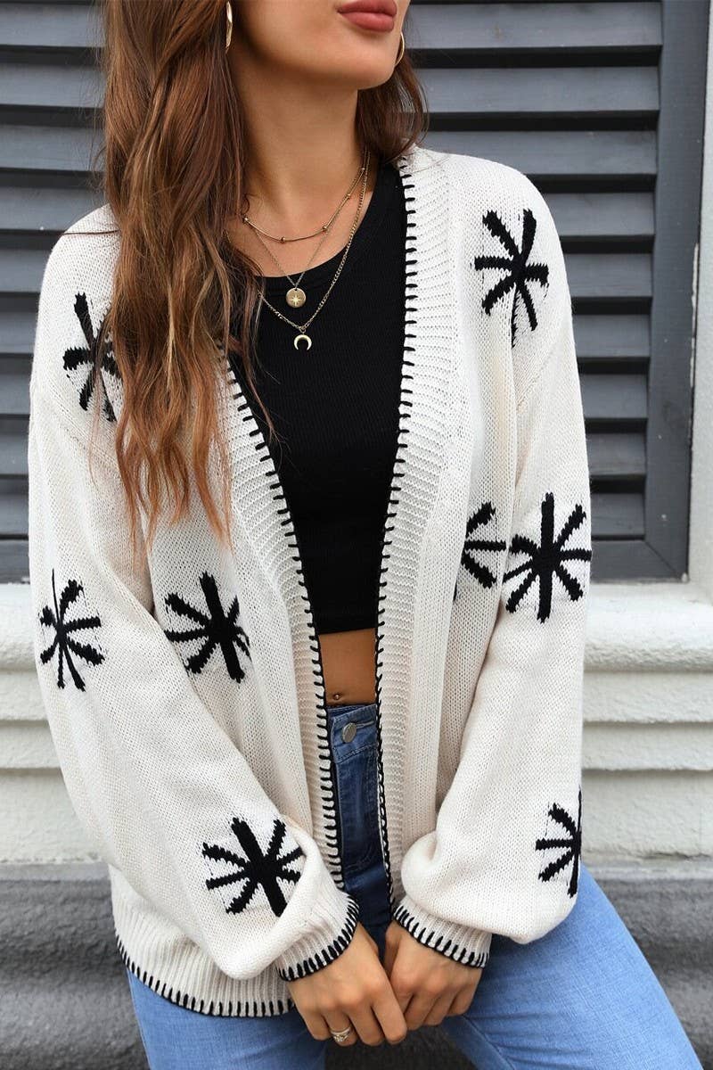 CWOCAL00802_BOAT NECK FLORAL JACQUARD KNIT CARDIGAN