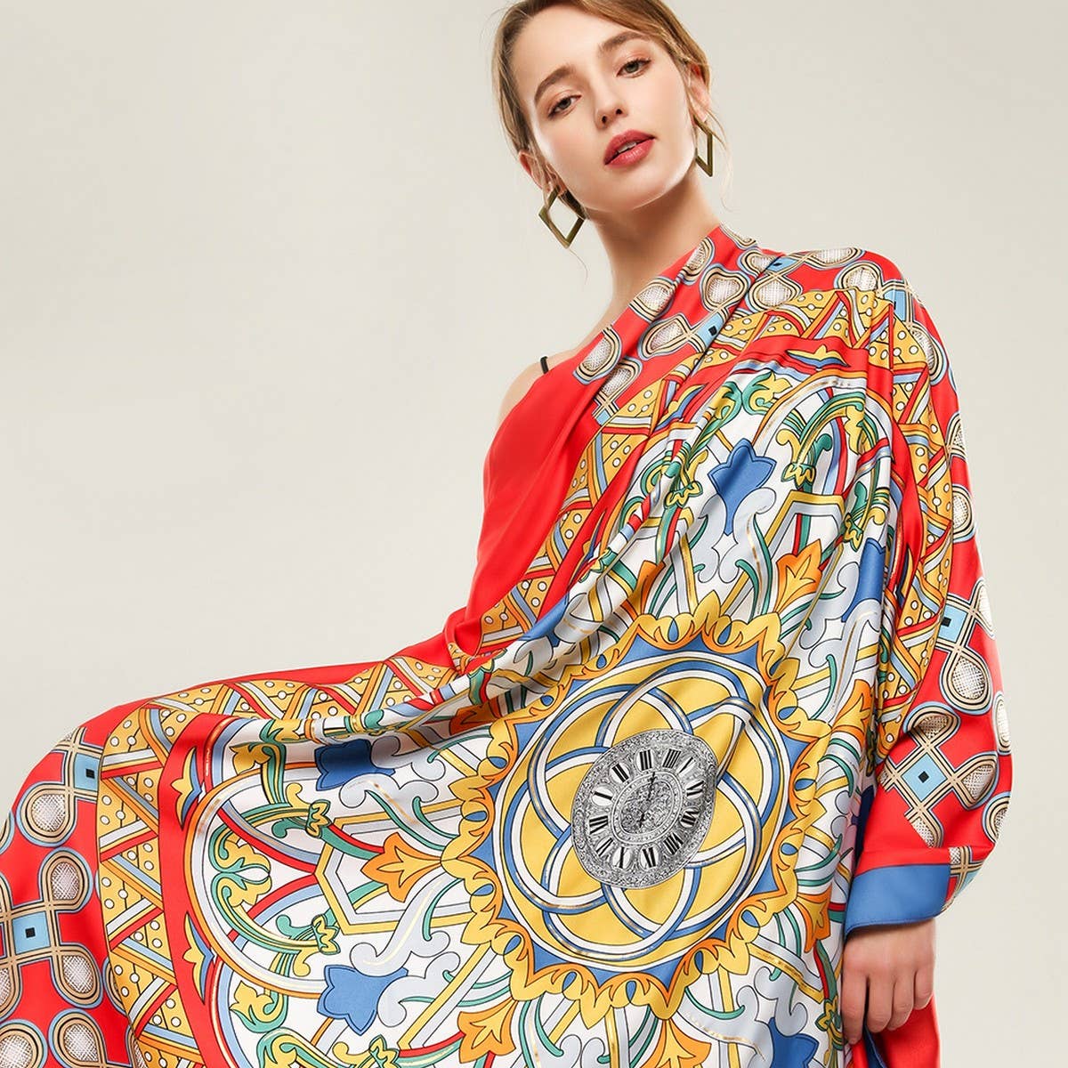 Twill Satin"First Love"Print Large Scarf for Women