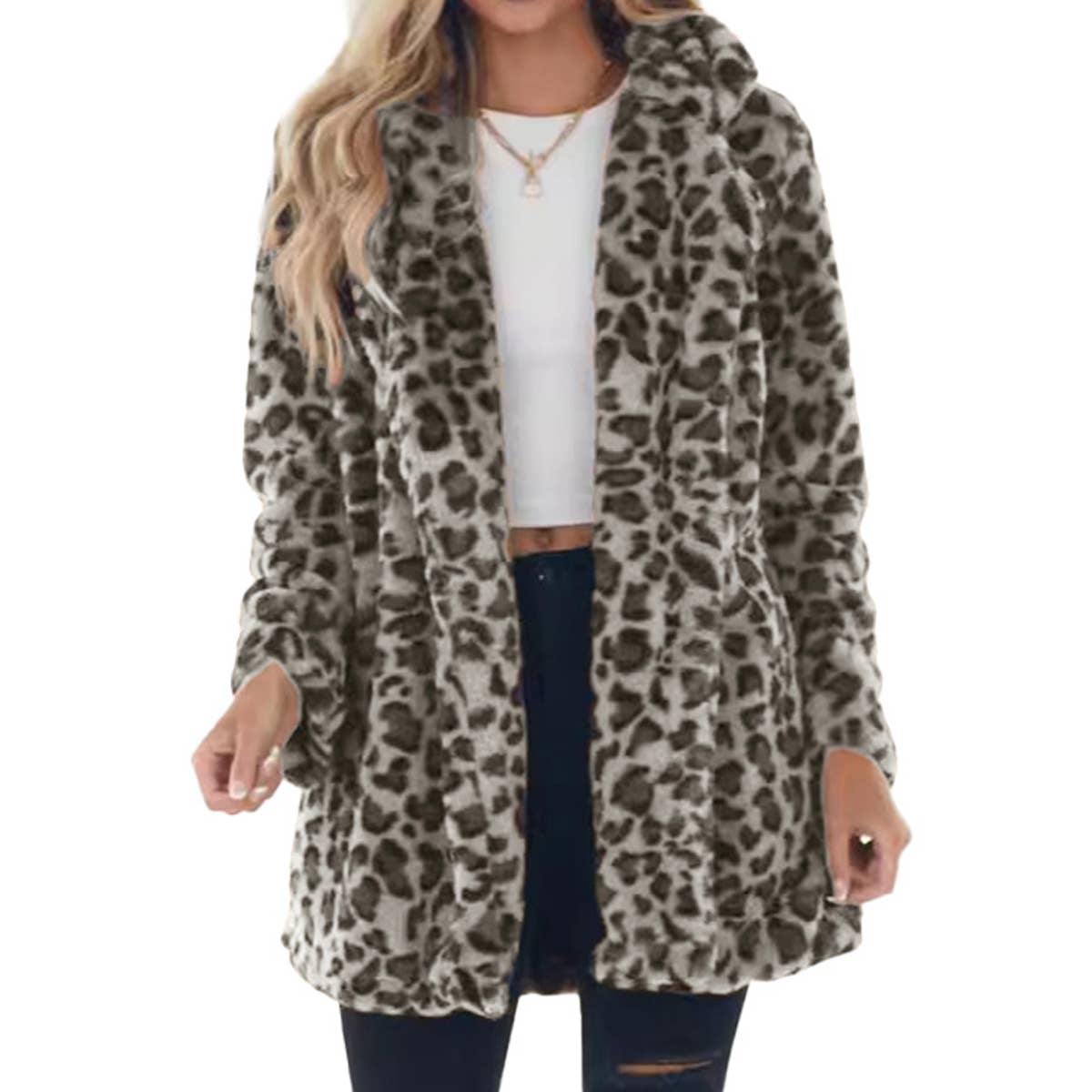 STYLISH FAUX FUR COAT WITH BAGGY FUR POCKETS
