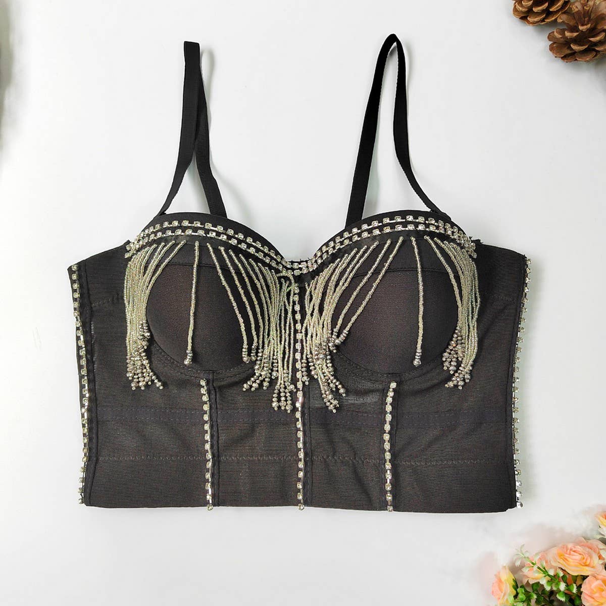 SEXY RHINESTONE TASSEL HERRINGBONE CORSET