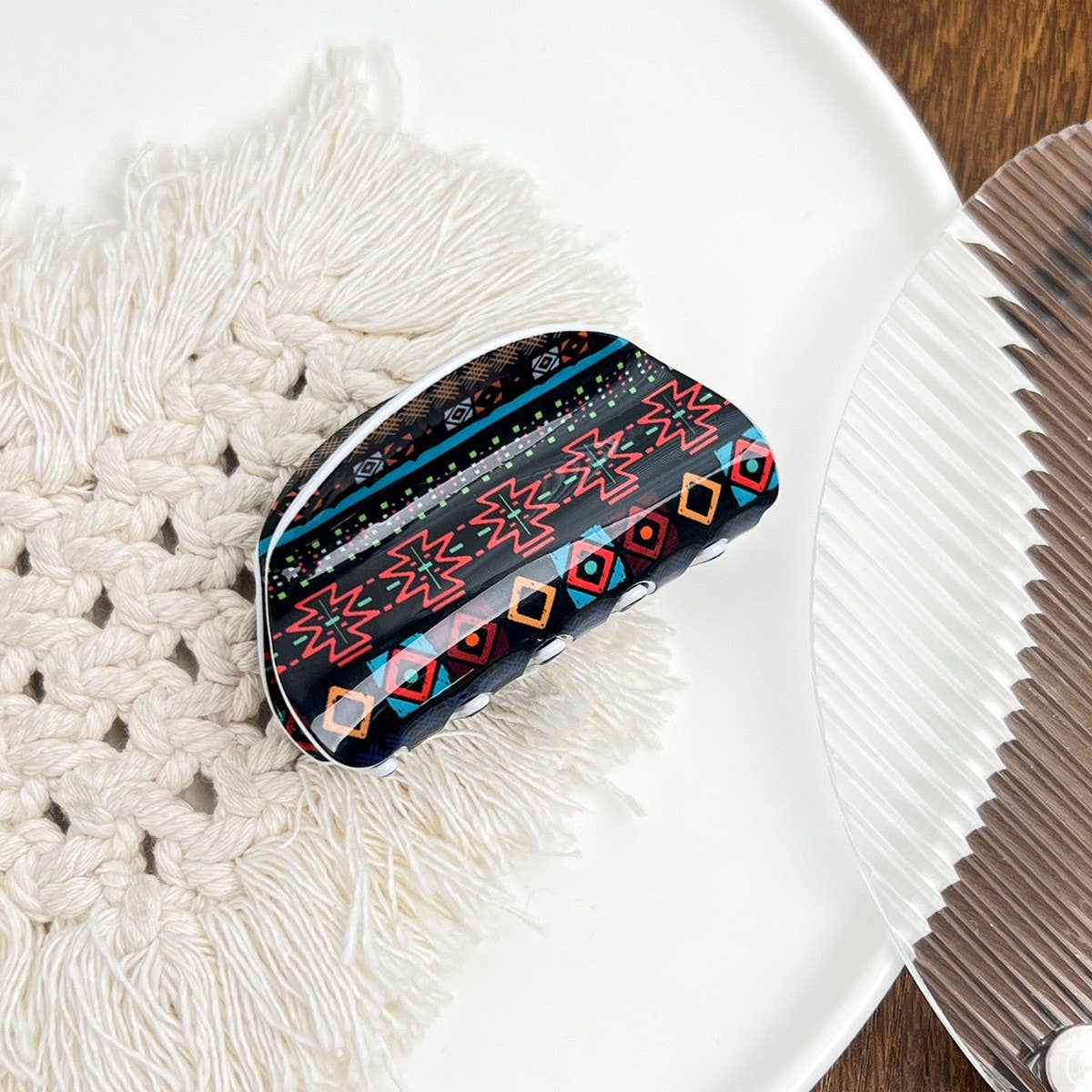 Bohemian Polka Dot Acrylic Hair Claw Unique Design_CWAHA2074