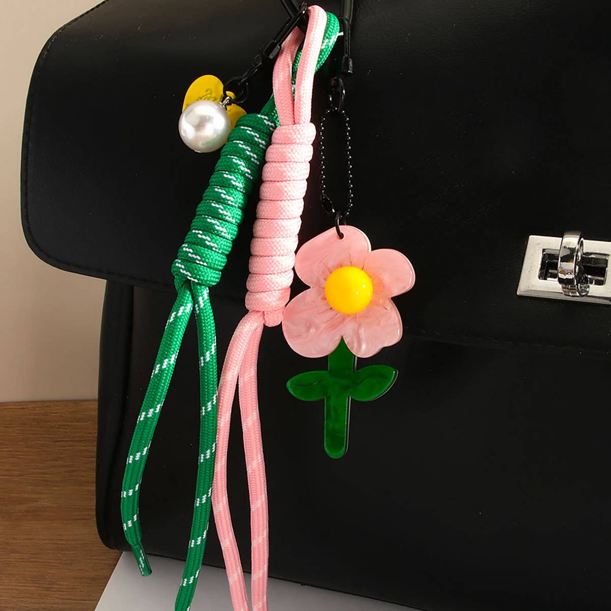 Colorful Acrylic Flower Keychain with Pearls