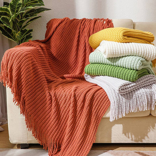 KNITTED SOFT WARM SOFA BLANKET BED END BLANKET
