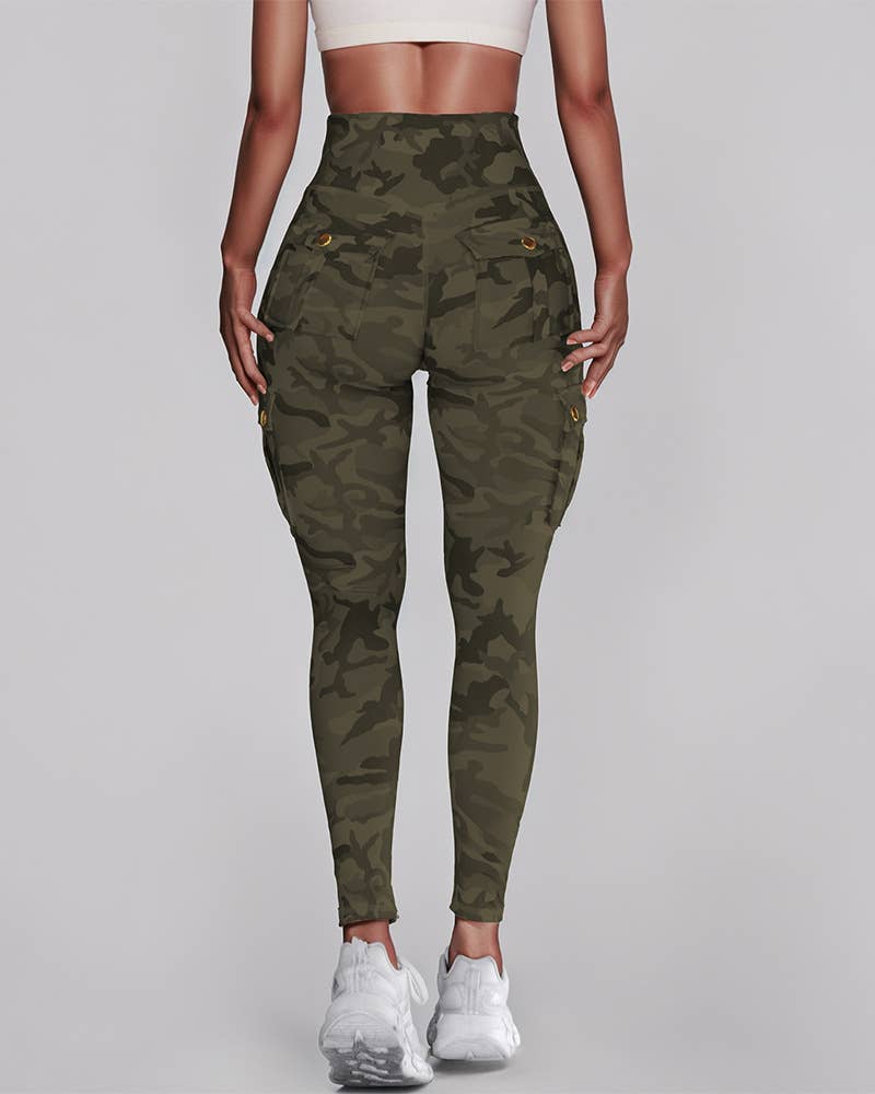 CAMOUFLAGE PRINTED HIGH-WAISTED TIGHT YOGA PANTS