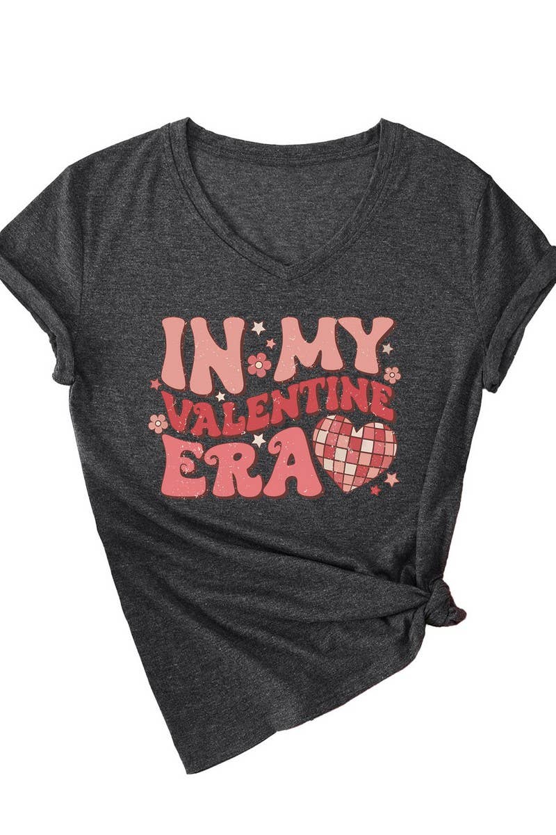 LETTER PRINTED V NECK SHORT SLEEVED T SHIRT_CWTTS0713