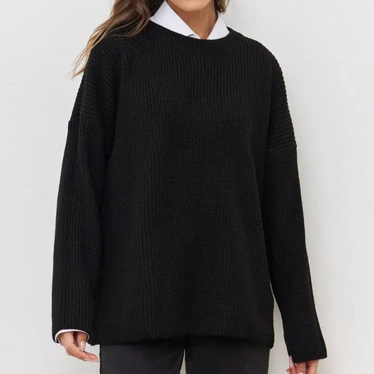 SOLID COLOR CREW NECK LOOSE KNIT SWEATER