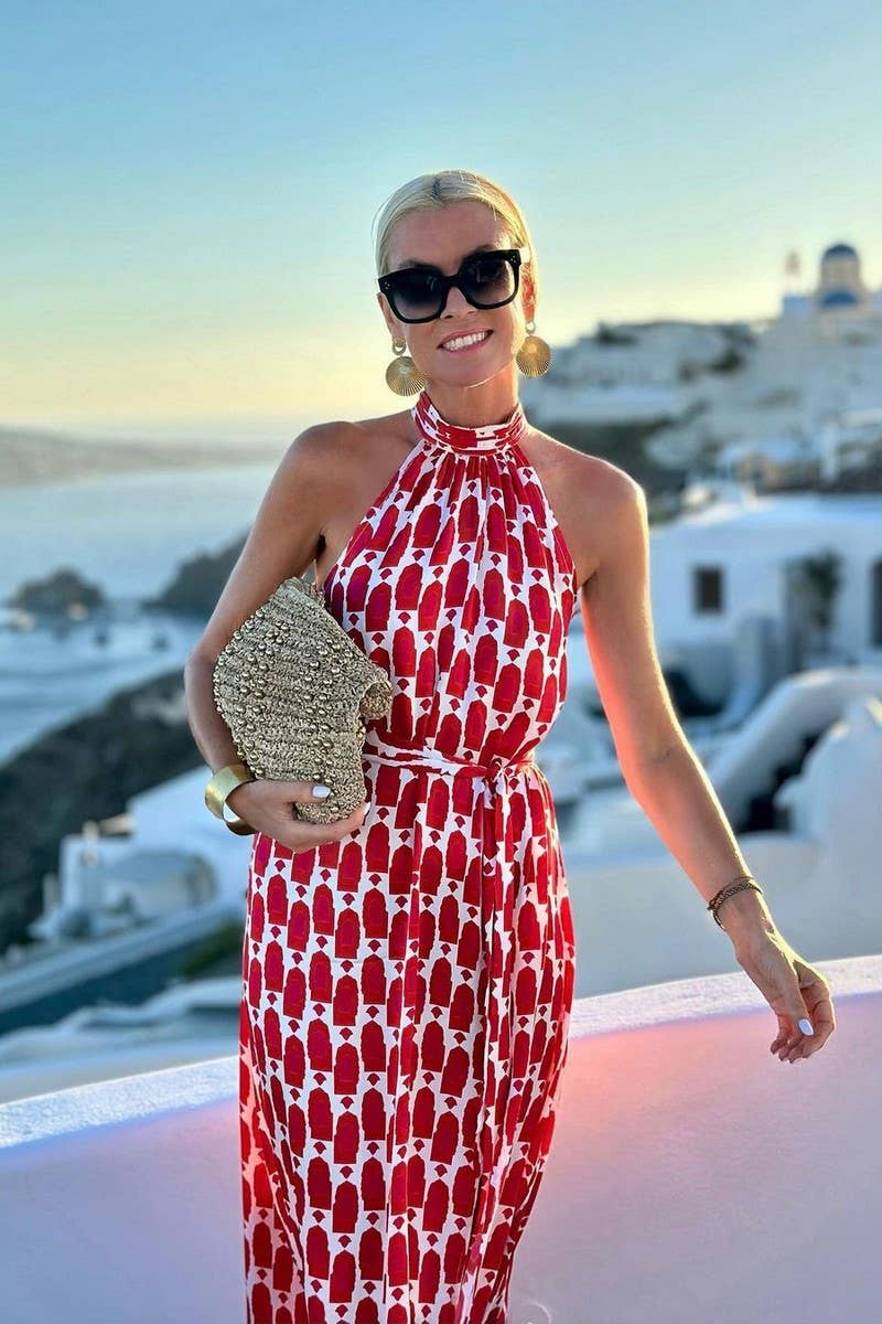 CWDMD5900_NEW PRINT HALTER NECK SLIT HEM LONG DRESS