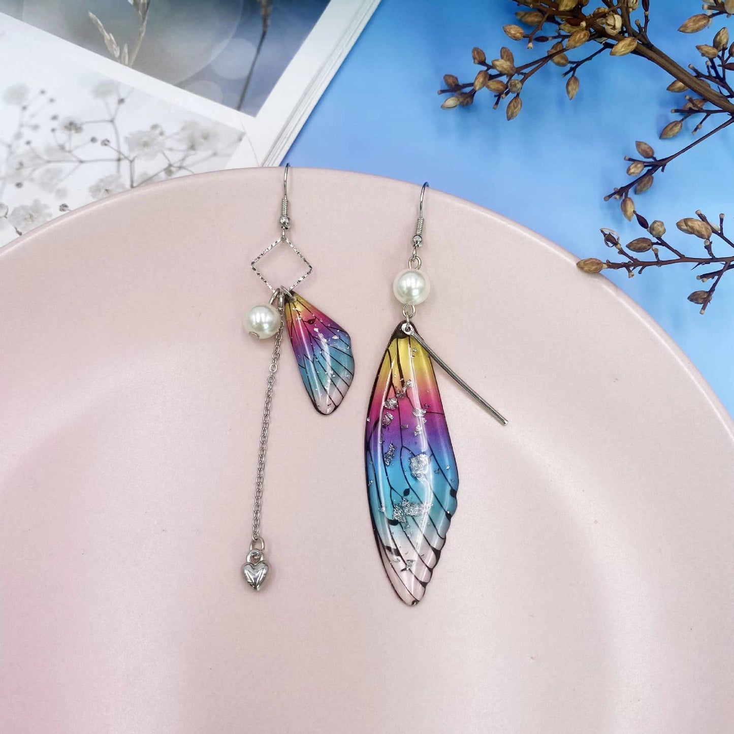 Fashionable imitation cicada wing earrings