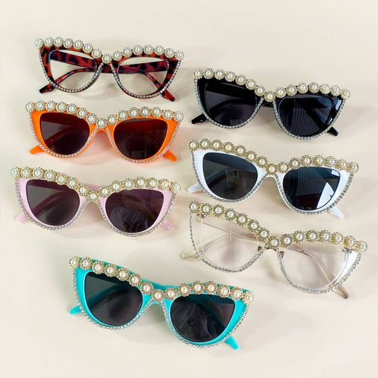 HANDMADE RHINESTONE PEARL RETRO CAT-EYE SUNGLASSES