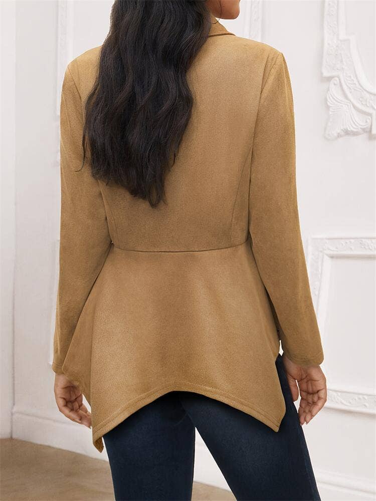 SUEDE LONG-SLEEVED JACKET WITH IRREGULAR LAPELS