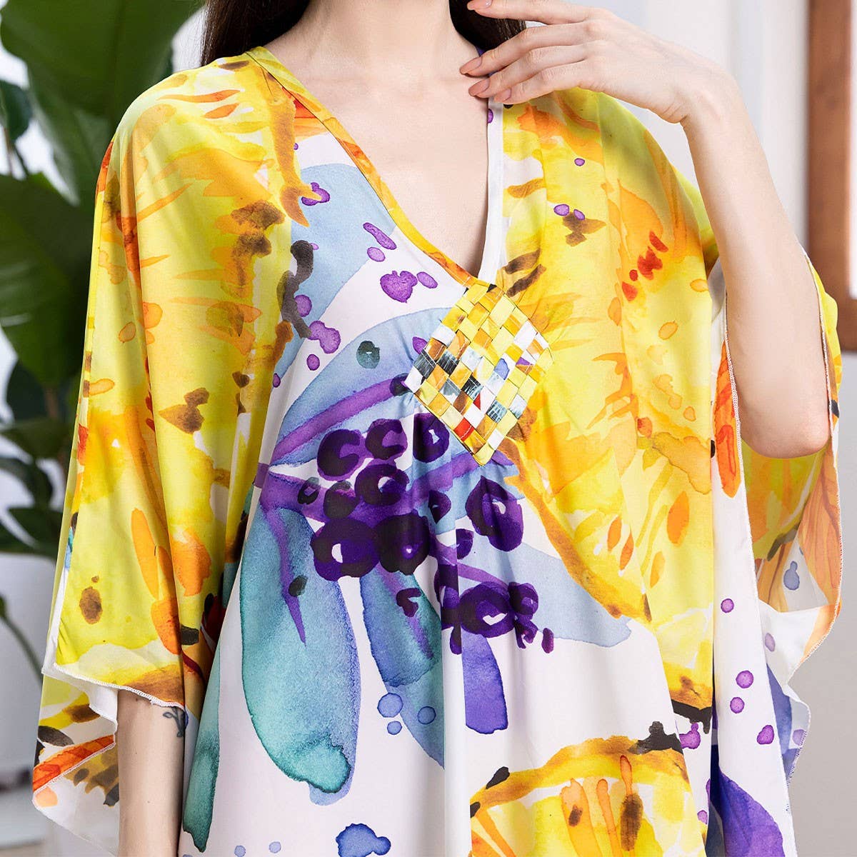 Lemon Print Quick-Dry Beach Cover-Up Robe