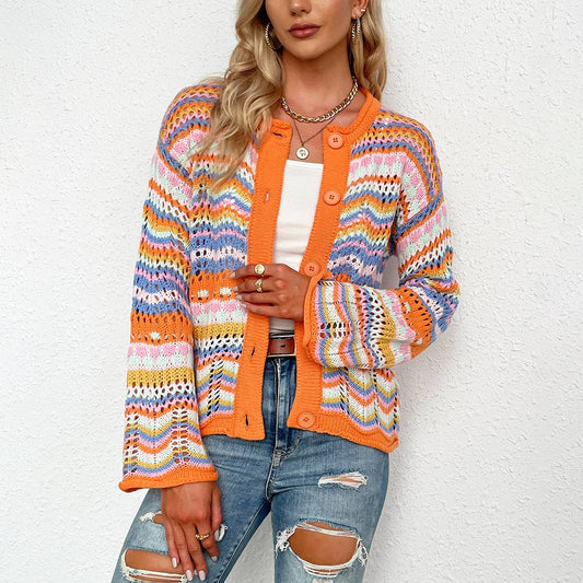 Striped sweater women's loose rainbow knitwear