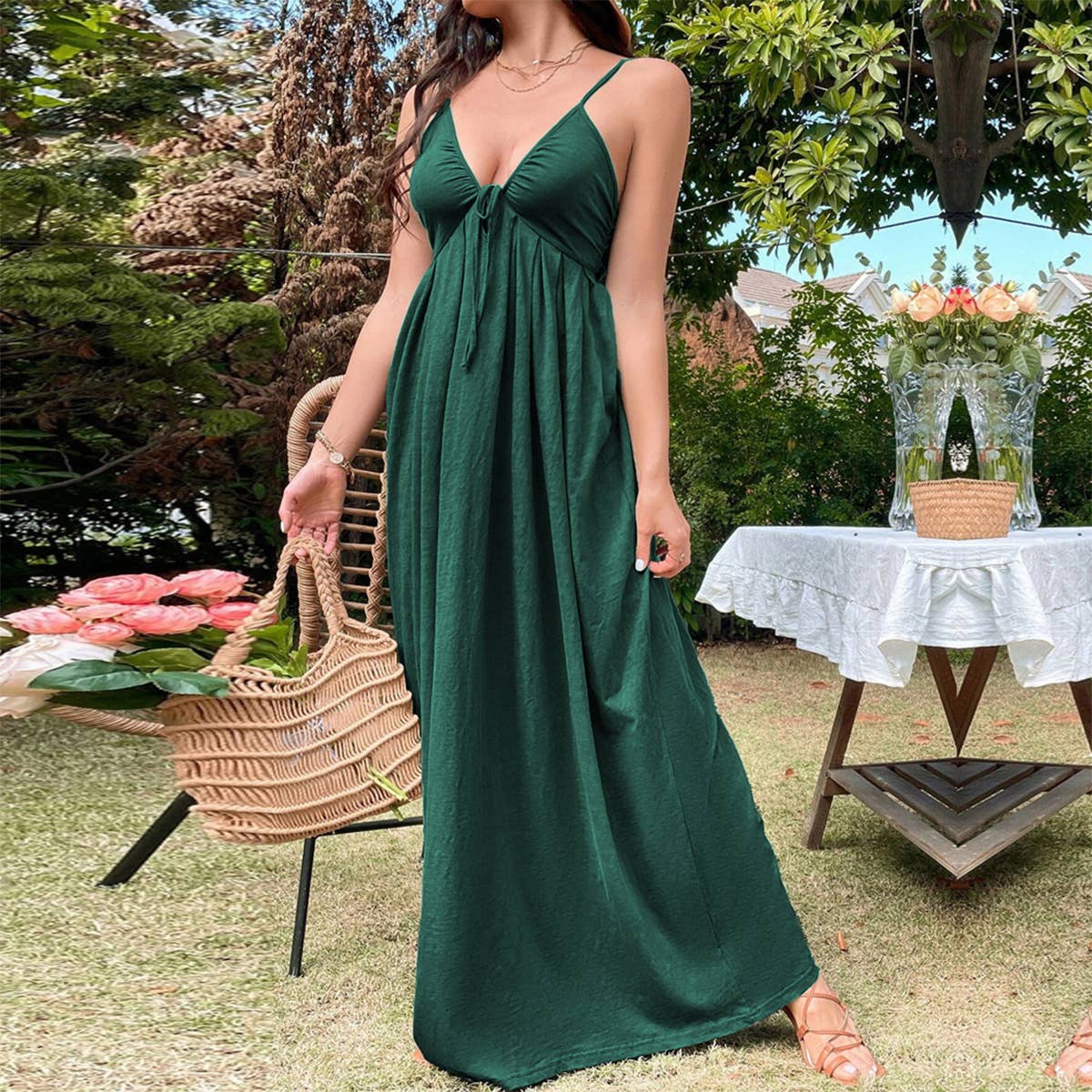 VACATION CHIC BEACH BACKLESS A LINE HALTER DRESS_CWDMD1418