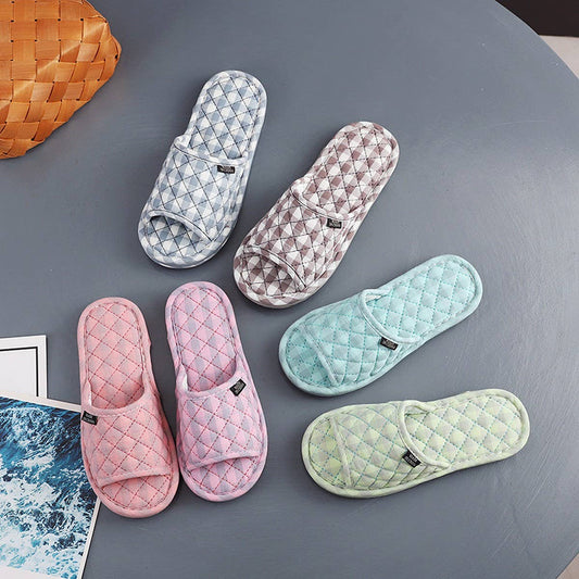 Plaid Cotton Floor Slippers with Thick Fabric Sole_CWSHF0191