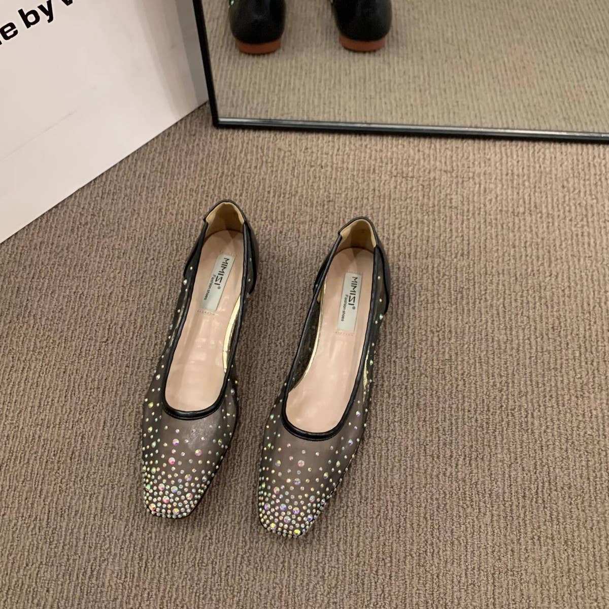 Flat Square Toe Rhinestone Breathable Fairy Flats