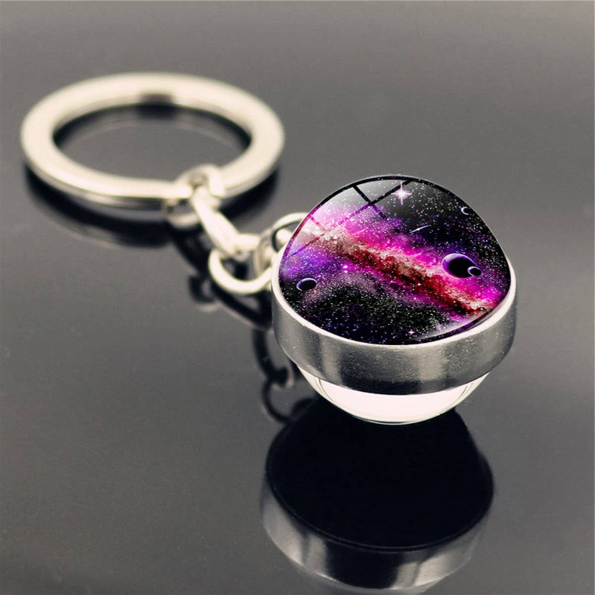DOUBLE SIDED GLASS BALL KEYCHAIN PENDANT JEWELRY