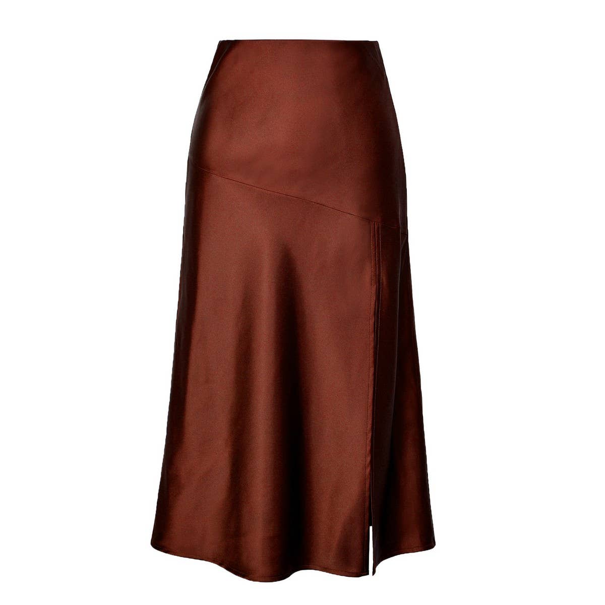 HIGH WAIST SATIN SKIRT SOLID COLOR SLIT LONG SKIRT