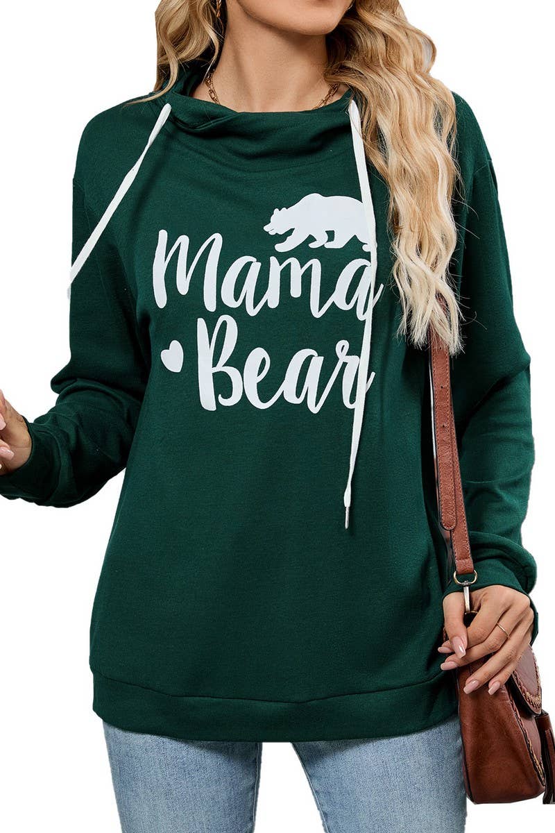 CWOHOL00662_BEAR PRINT HOODED DRAWSTRING SWEATSHIRT