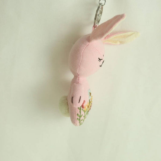 Hand-Embroidered Cute Pink Bunny Plush Charm