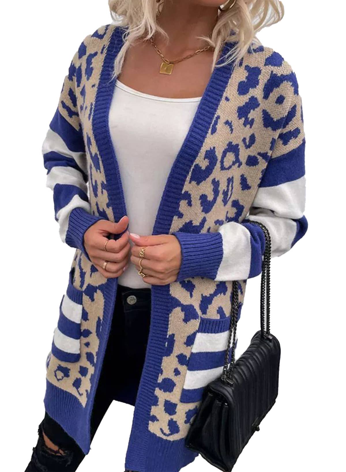 Women's mid-length leopard print cardigan coat